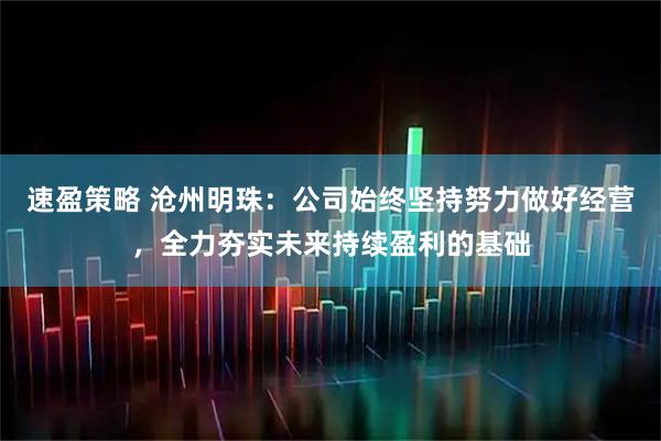 速盈策略 沧州明珠：公司始终坚持努力做好经营，全力夯实未来持续盈利的基础